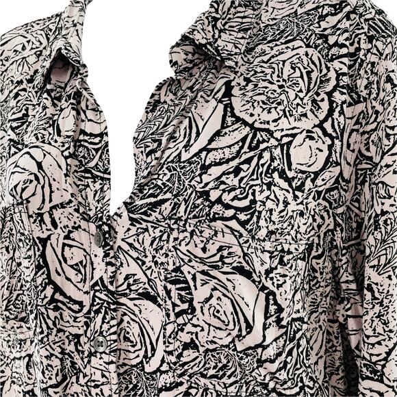 ROCK & REPUBLIC Blush Rose Floral Long Sleeve Roll Tab Button Down Shirt L - Picture 7 of 12